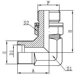 Kyynärpää hydraulisovittimet Piirustus